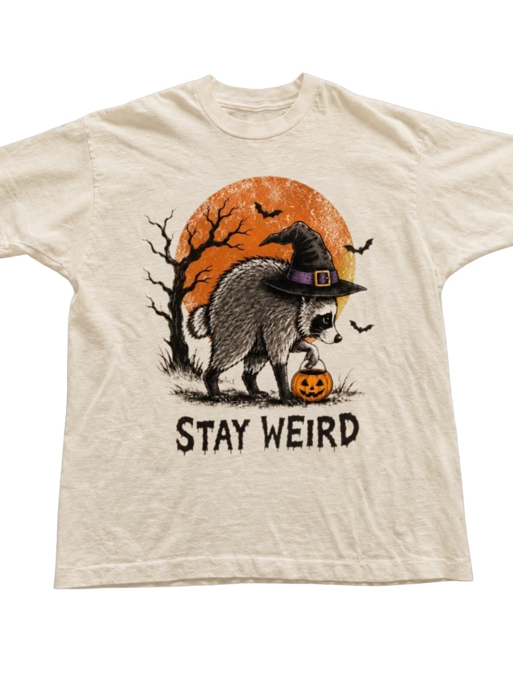 Off White Stay Weird Raccoon Halloween Tee - Picture 1 of 3